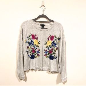 Grey LongSleeve Cropped Embroidered Shirt